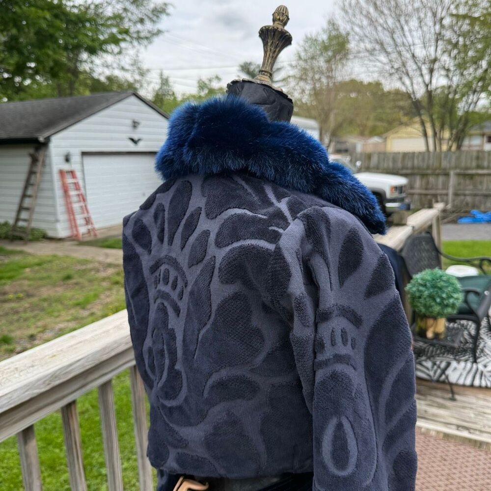 Handmade Blue Fur Trim Cropped Jacket & Dragon Mini Skirt Set Y2K Cyber Fairy Gr - Picture 7 of 11
